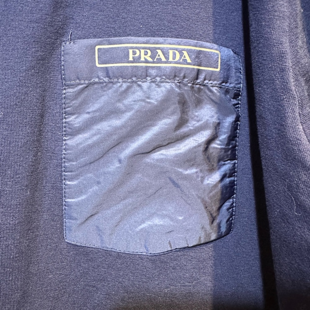 Prada Mens Nylon Pocket Logo T Shirt Medium Navy Blue Cotton Short Sleeve-MINT! - Picture 3 of 6